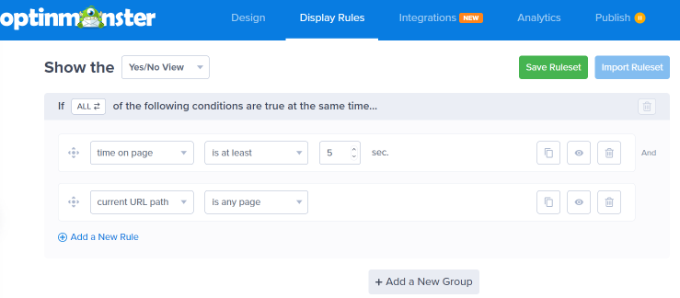 OptinMonster display rule