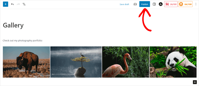 Publish image gallery in WordPress page or post