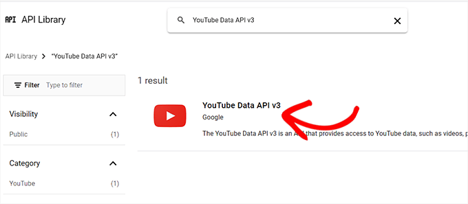 Search for the YouTube data API v3 option