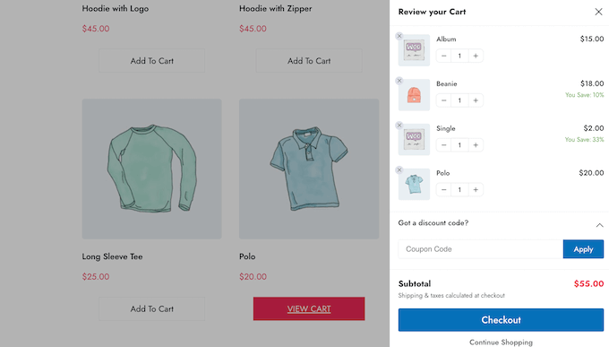 A WooCommerce sliding side cart