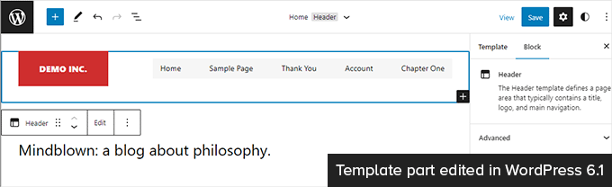 Template part editing before WordPress 6.2