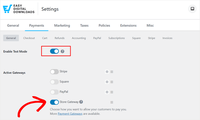 Activarea modului de testare în Easy Digital Downloads