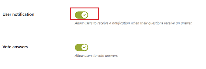 Toggle the user notification