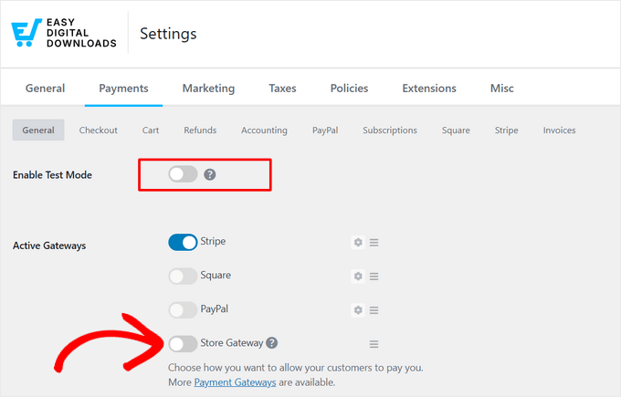 Dezactivarea modului de testare în EDD
