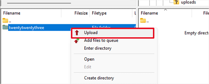 Upload theme folder