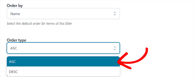 Choose order type as ascending or descending