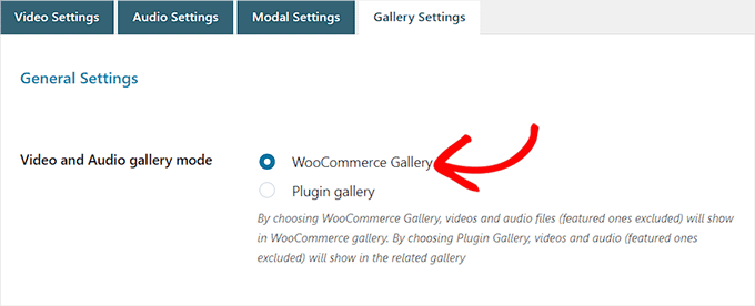 选择 WooCommerce Gallery 选项