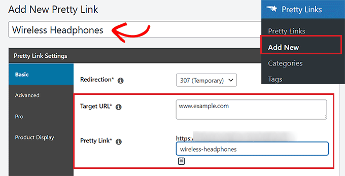 Create an affiliate link by typing the target URL