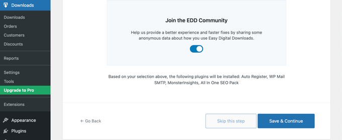轻松数字下载设置 加入 EDD 社区