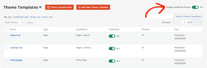 Enabling a template kit in WordPress
