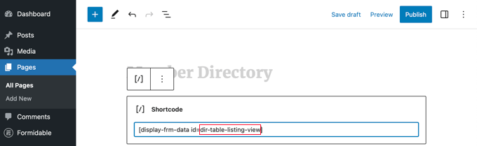 Shortcode to Display the Directory in a Table