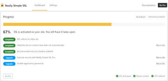 Really Simple SSL settings page