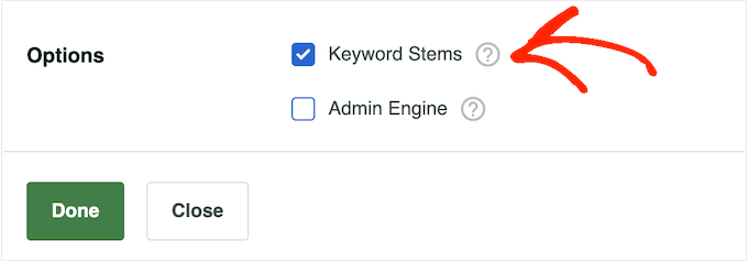 SearchWP's keyword stems feature