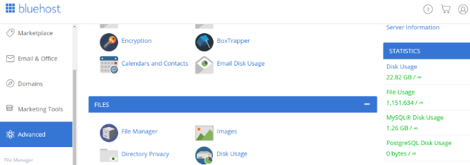 View disk usage in Bluehost