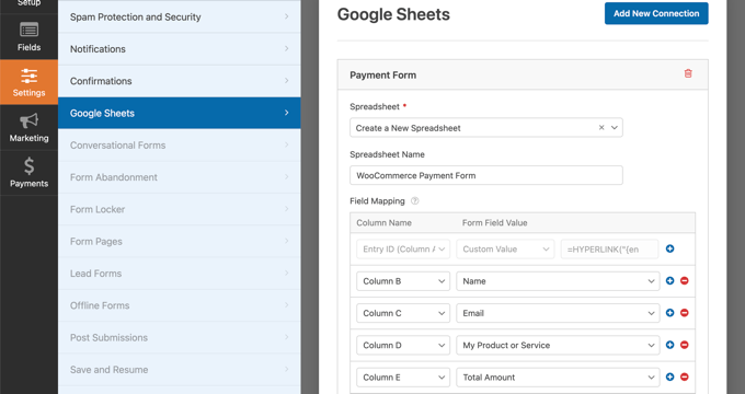 Using WPForms' Google Sheets Addon