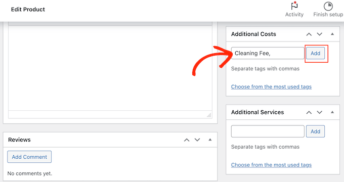 The 'Additional Costs' box in a WooCommerce product
