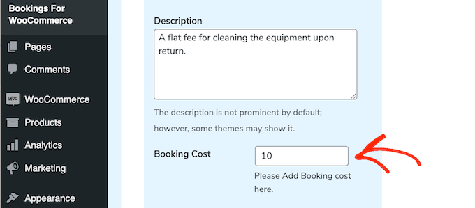 Adding booking costs to a party equipment rental or similar product