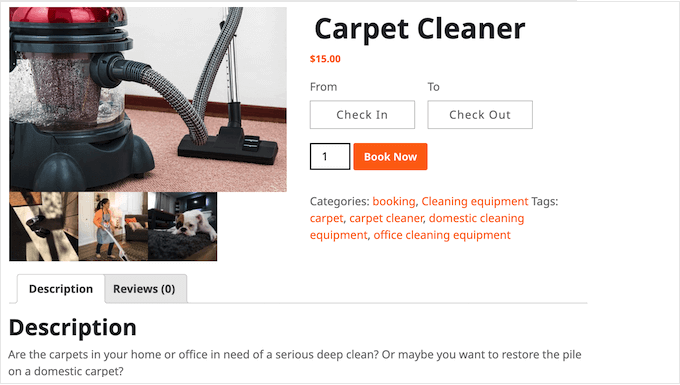 An example of rentable equipment, added to the WooCommerce store