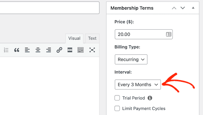 How to set a billing interval for a membership subscription 