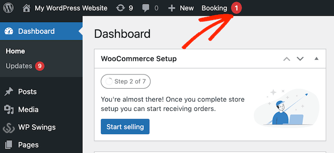 A new booking notification, on a WordPress website