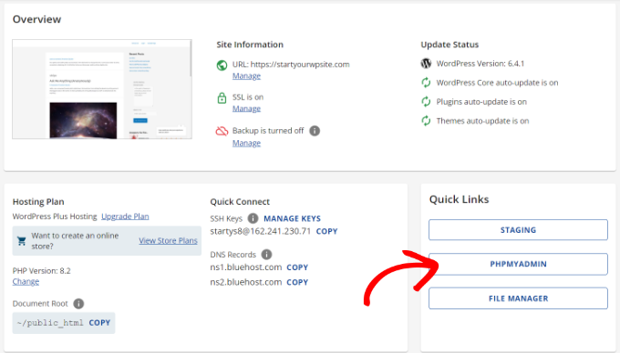 Open the phpMyAdmin panel