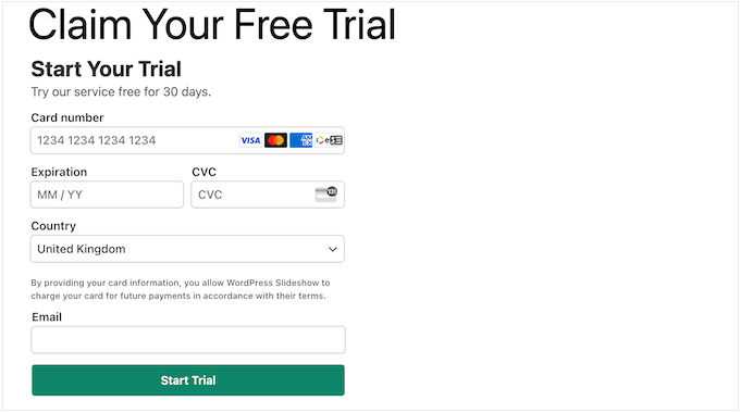 An example of a subscription form, on a WordPress website