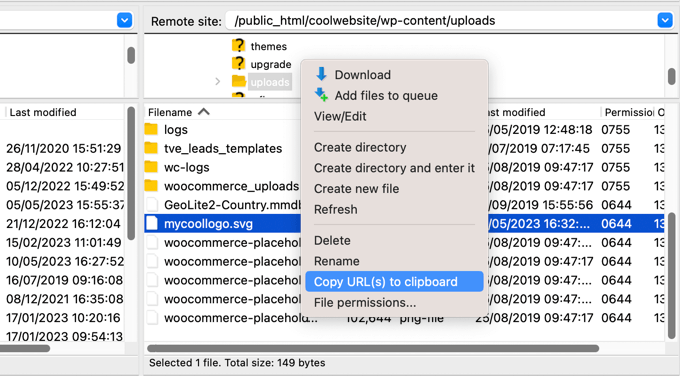 Copying Your Logo URL Using an FTP Client