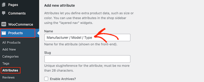 Adding product attributes to an online store
