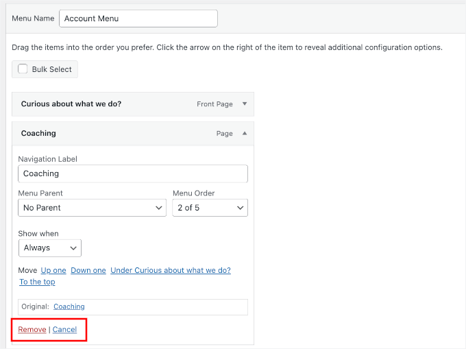 Removing menu from navigation