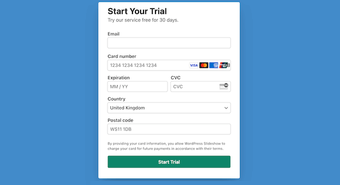 使用 WP Simple Pay 创建的订阅表单示例