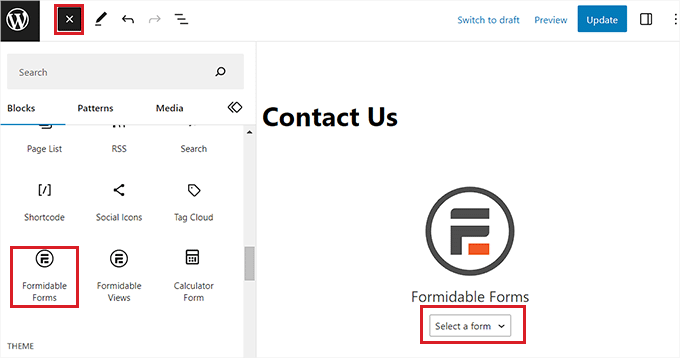 Add Formidable Forms block