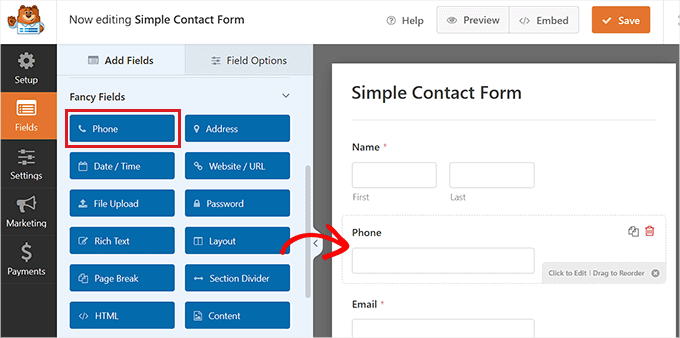 Add the Phone field to the form