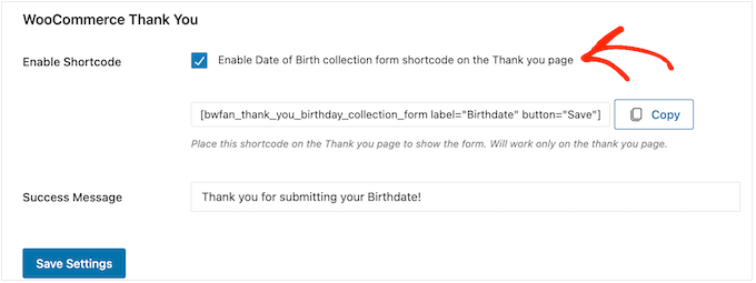 Getting the customer's date of birth using shortcode