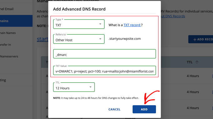 Creating a DNS TXT Record in Bluehost