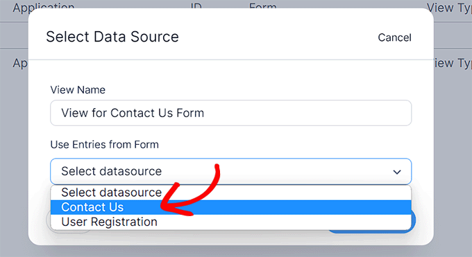 Choose data source for View