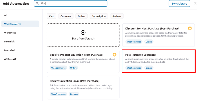 Choose the Post Purchase Sequence template in Funnelkit