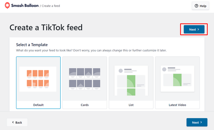 Choose a template for your TikTok feed