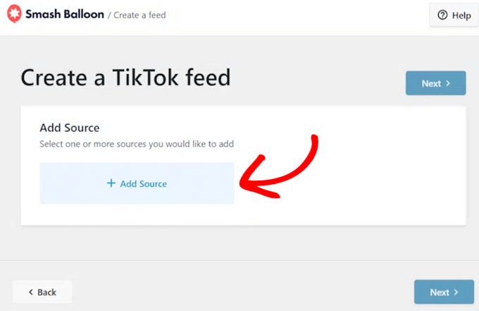 Click the Add Source button to connect your TikTok account