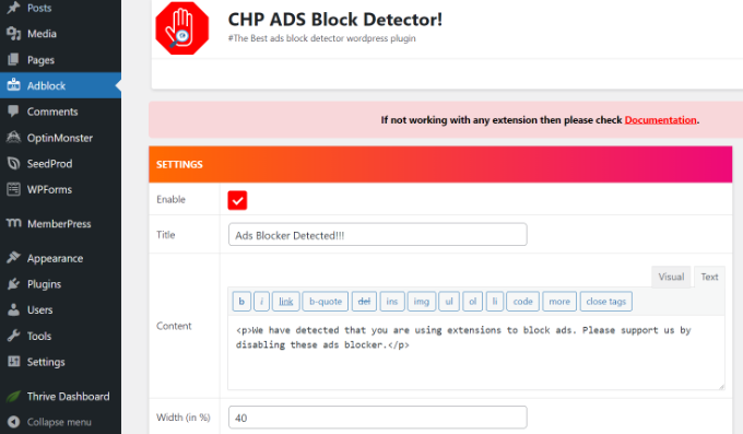 Configure adblock plugin settings