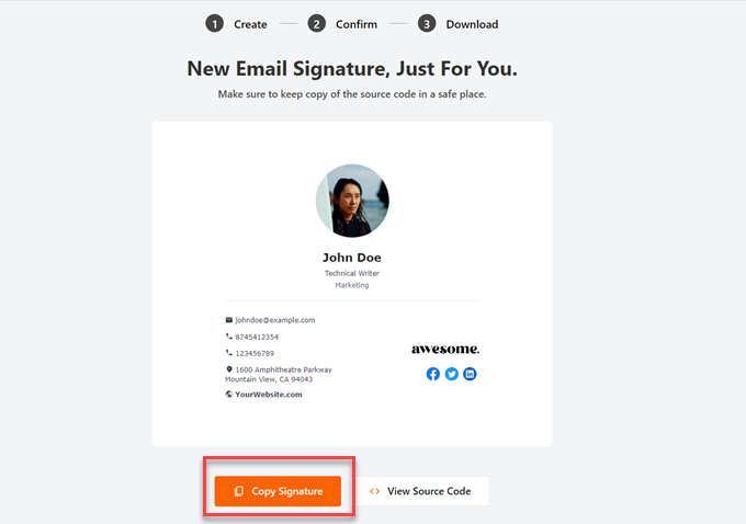 copy email signature code