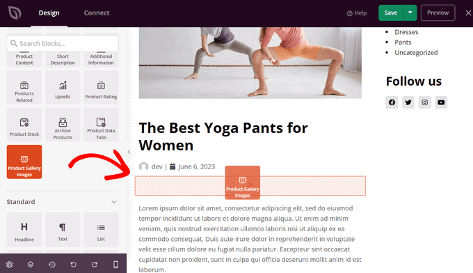 Drag Product Images Gallery block onto your page