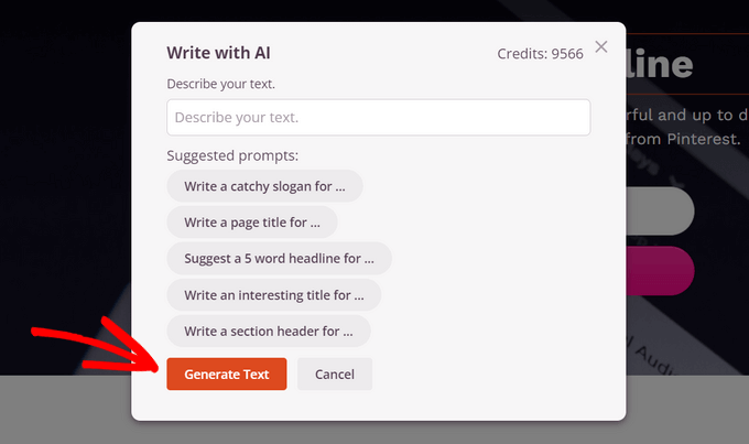 Type a prompt for your headline in SeedProd