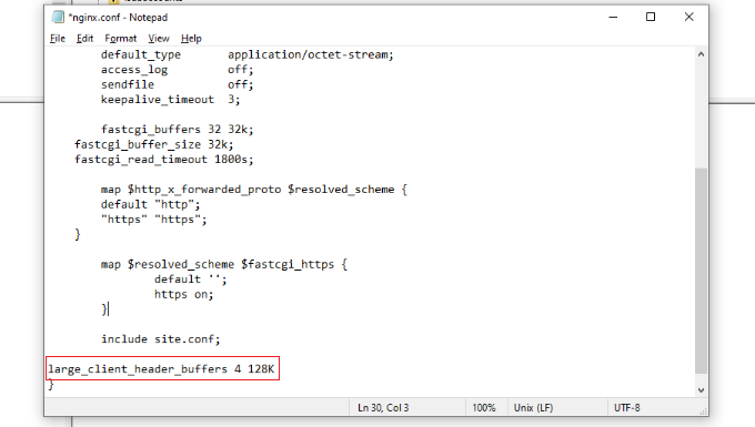 Increase URI size in Nginx