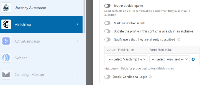 More Mailchimp settings in WPForms