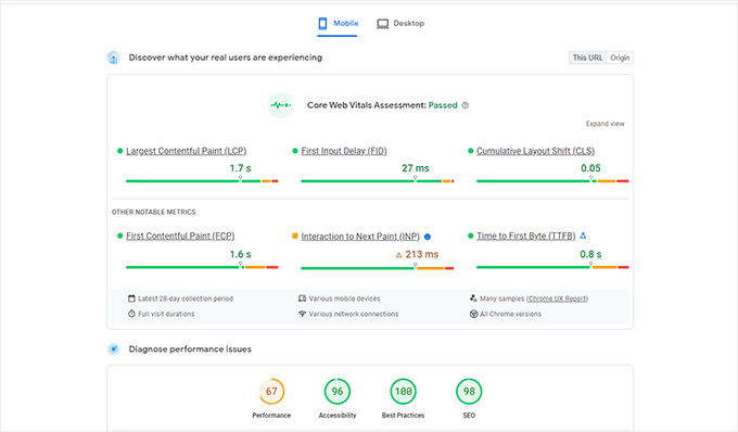 Visualização do PageSpeed &ZeroWidthSpace;&ZeroWidthSpace;Insights