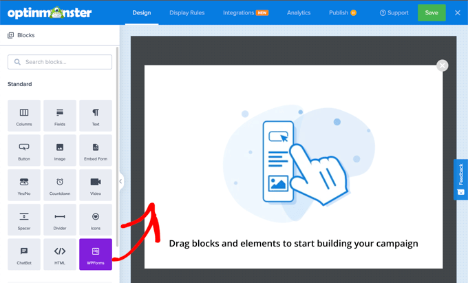 Drag the WPForms Block Onto the Page