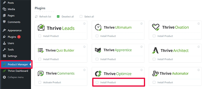 Thrive Optimize installation