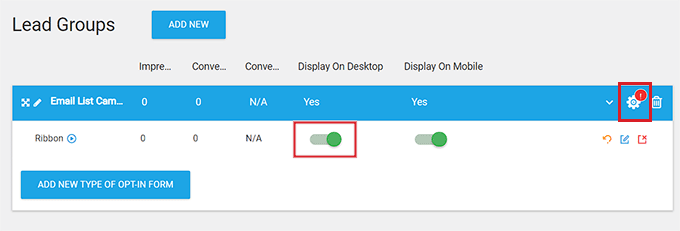 Toggle the Display on desktop switch