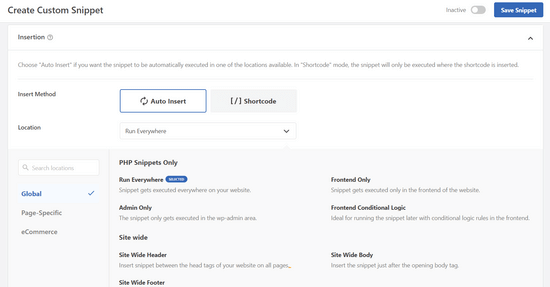 Choose an insertion method for your code snippet