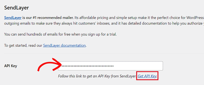 Add the SendLayer API key